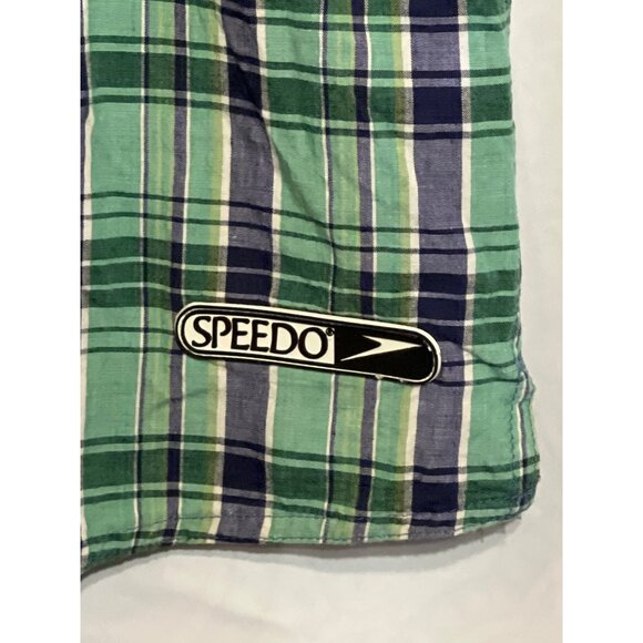 Vintage Speedo Mens Plaid Swim Shorts Green & Blue Elastic Waist XL - Picture 7 of 11